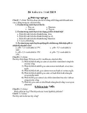 Đề kiểm tra 1 tiết sinh học 8